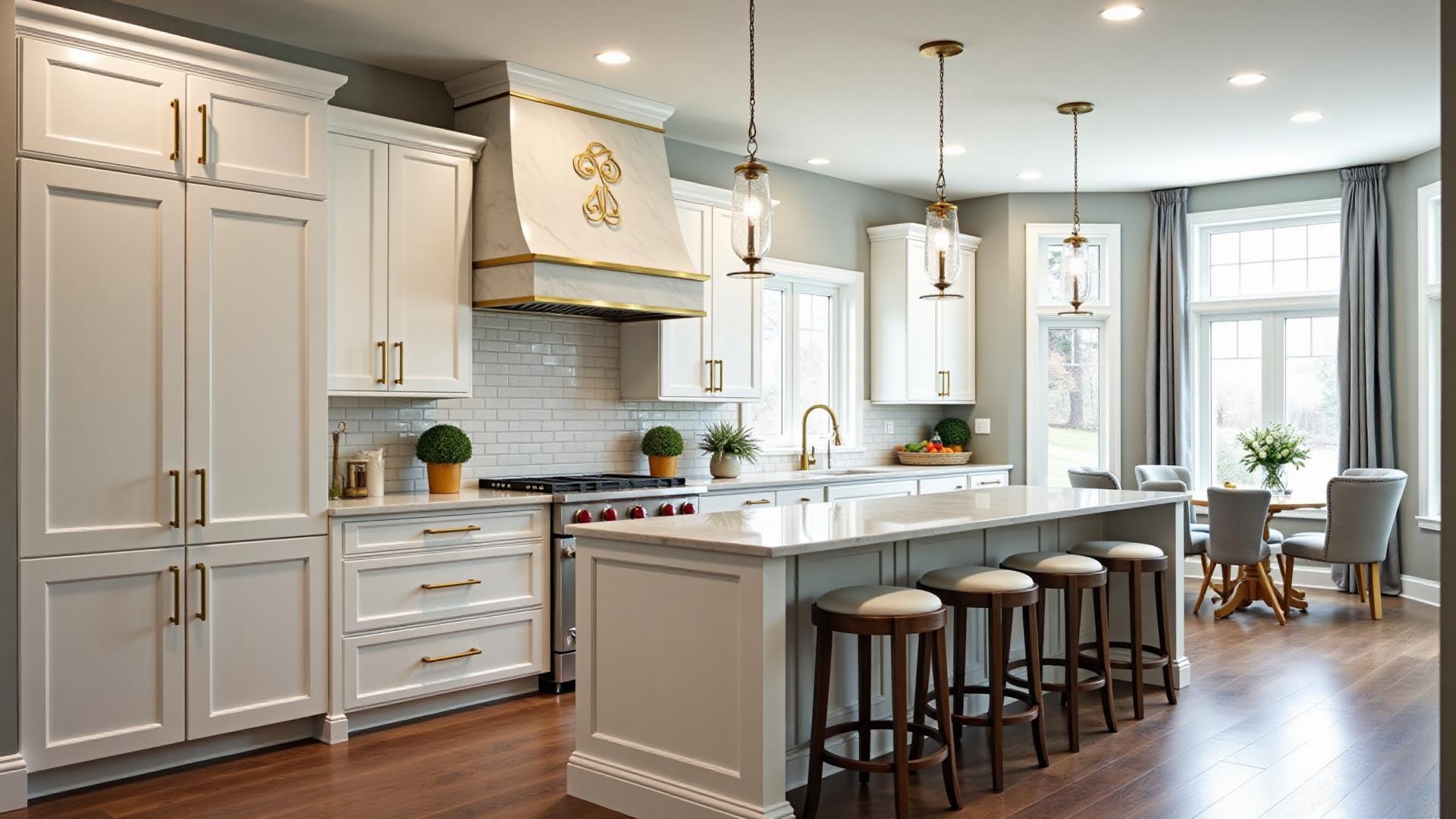 Luxury kitchen remodel with custom cabinetry, marble countertops, and designer lighting by Atlantis Remodeling