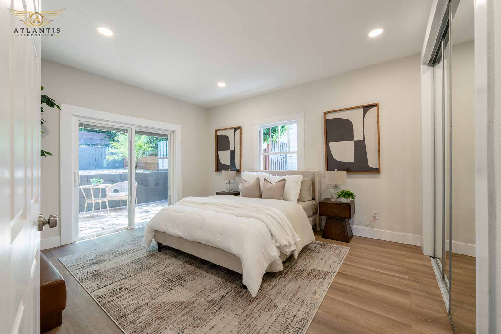Spacious bedroom with sliding glass door to patio