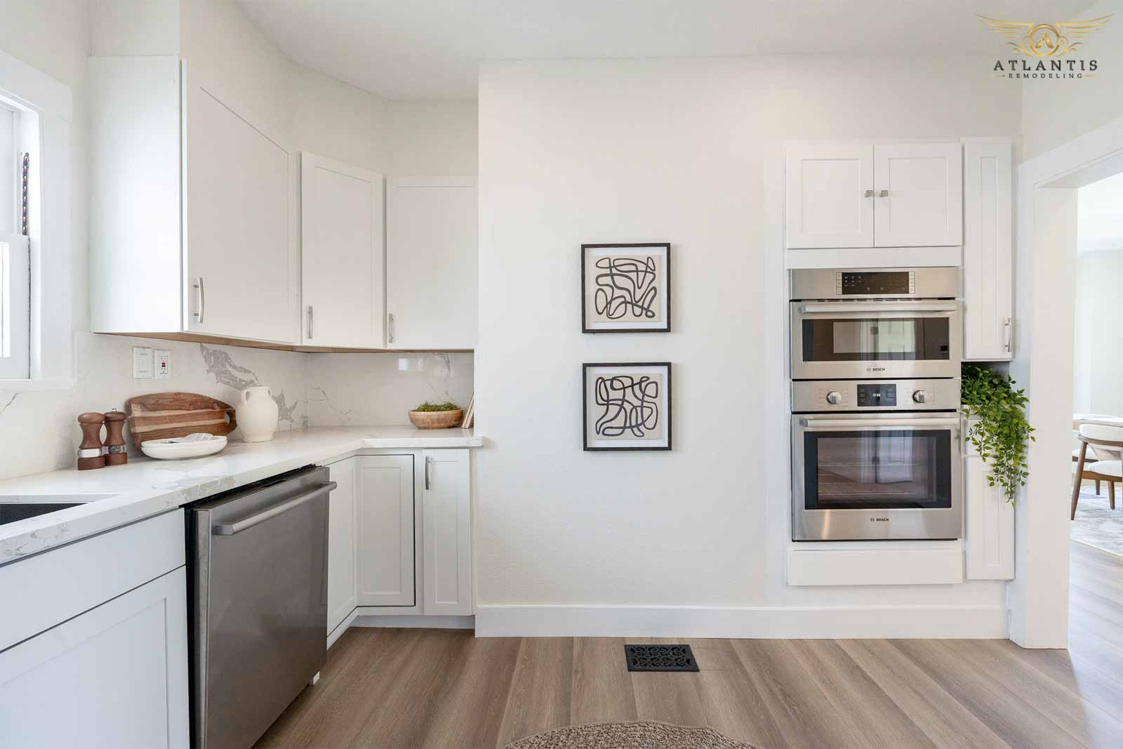 Kitchen with built-in Bosch double wall oven